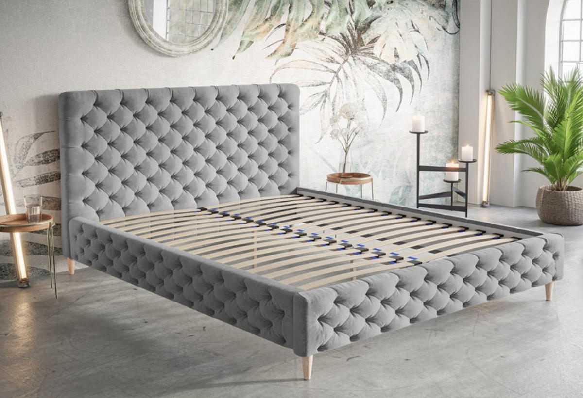 BETT Grau LUXO 5 Gepolstert Auf Hohen Beinen 160x200 cm - Eichefarben/Schwarz, Textil (160/200cm) - Sepro Meble