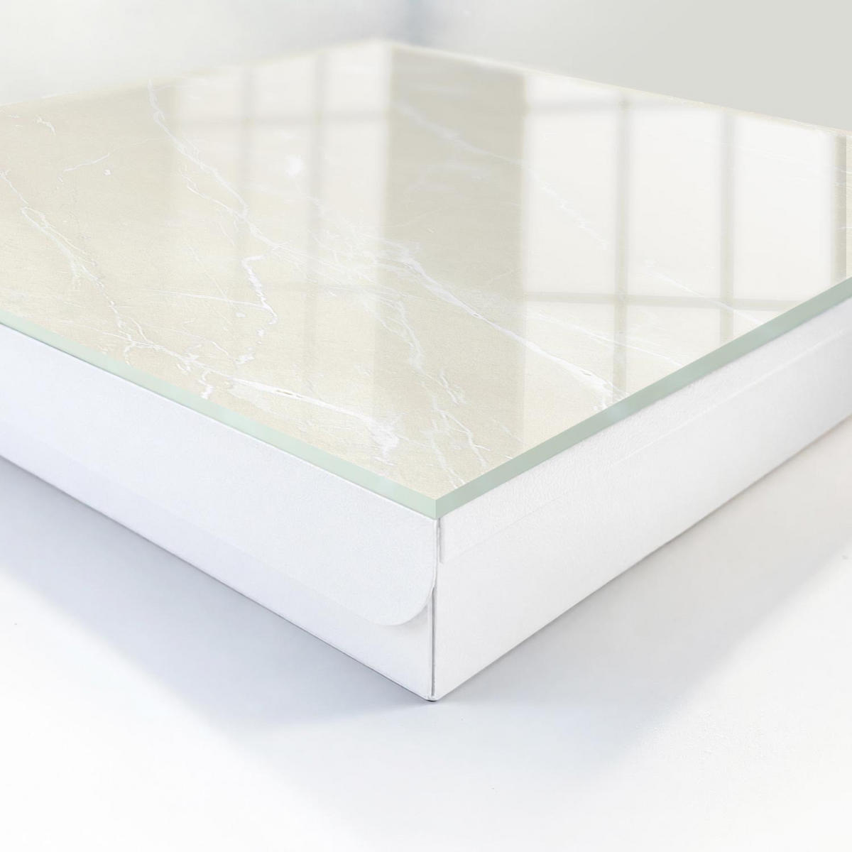 SCHLÜSSELBOX Weiß 30x30 cm – Türöffnung nach rechts - Marmor-Eleganz - Beige, Metall (30/30/5cm) - TULUP