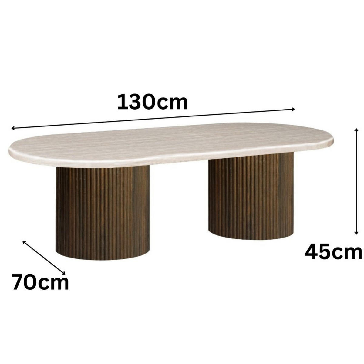 MODERNER Couchtisch mit ovaler Travertin-Tischplatte - Beige/Braun, Keramik (70/130/45cm) - alesvelt