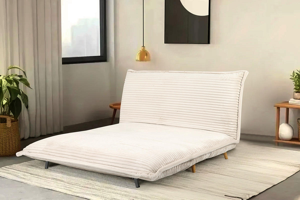 SCHLAFSOFA - Cord / Eiche - Creme, Eiche Hell - Eichefarben/Creme, Eichenholz/Textil (150/87/92cm) - home24