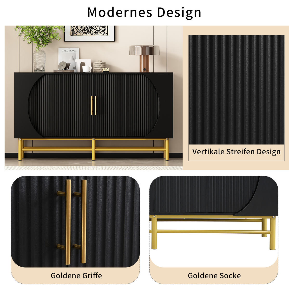 SIDEBOARD mit vertikalem Streifenmuster - Walnussfarben, Holzwerkstoff (145/81.5/40cm) - Urban Meuble