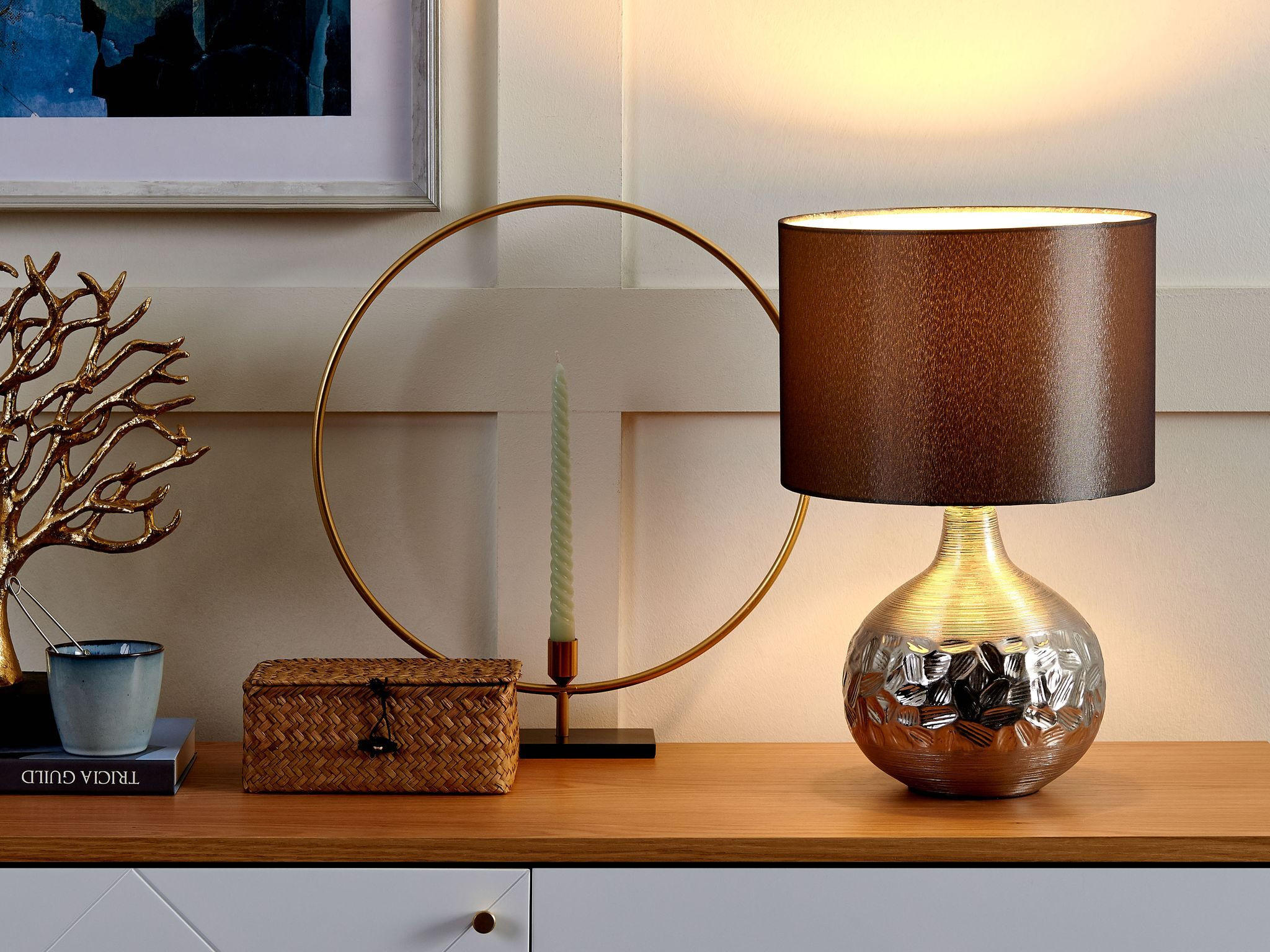 TISCHLAMPE Yakima 28/28/43 cm - Grau, Keramik (28/28/43cm) - Beliani