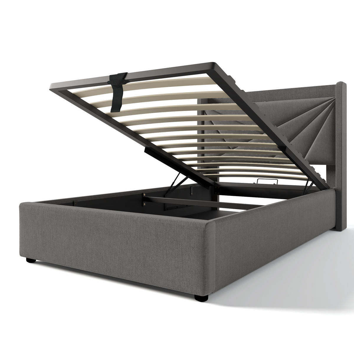 POLSTERBETT aus Baumwollleinen 90x200 cm Grau mit Bettkasten, USB- und USB-C-Anschluss - Grau, Textil (90/200cm) - IVMEU
