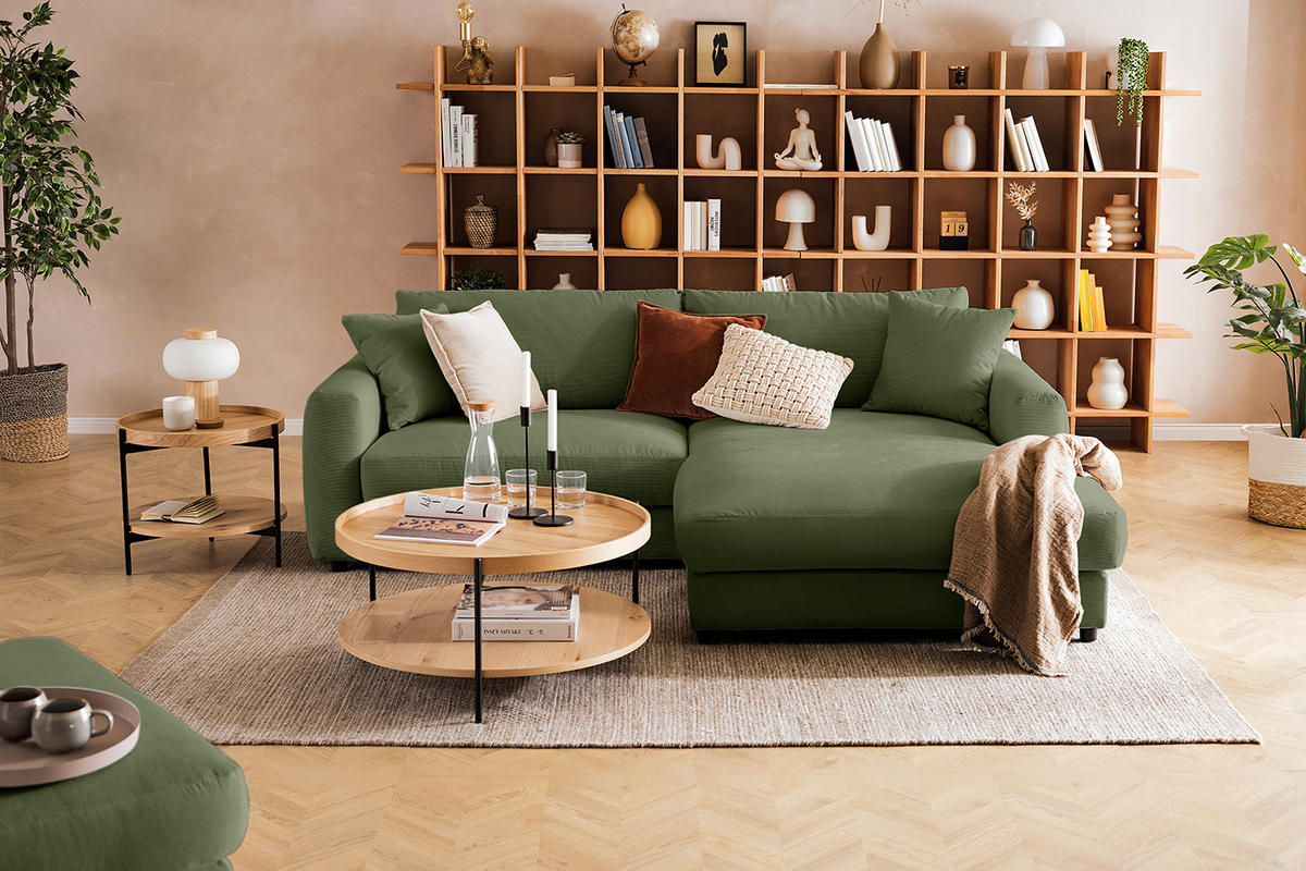 ECKSOFA mit Longchair - Schwarz/Grün, Holz/Kunststoff (238/183cm) - home24