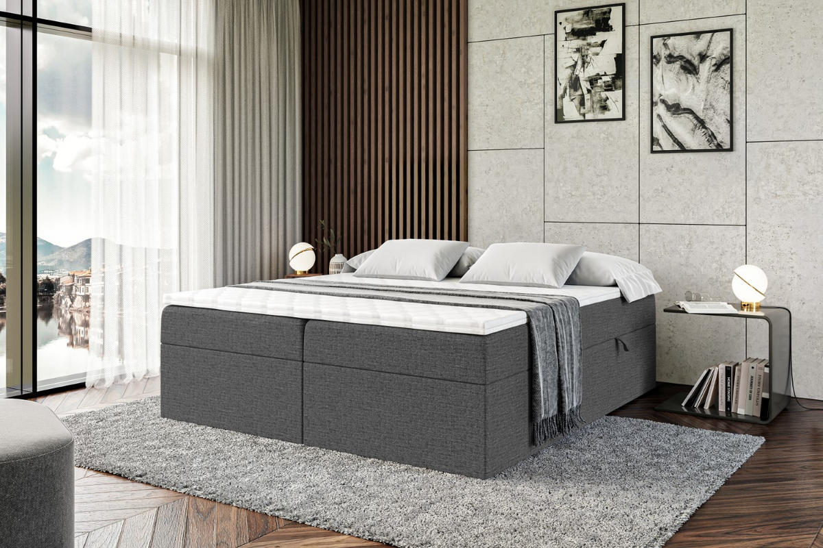 BOXBETT mit H4-Matratze und Lattenrost - MARCE BW - 160x200 Dunkelgrau - Dunkelgrau, Holzwerkstoff (160/200cm) - ALTDECOR