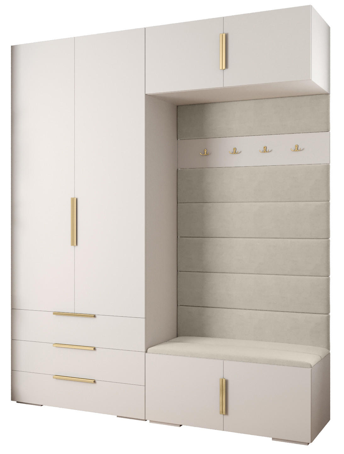 Abiks Möbel Garderoben-Set Weiß, Beige, Gold 200x236.7x47 cm