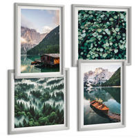 BILDER SET 4er Set - 50x50 cm & 40x60 cm Silberner Rahmen - Nebel auf dem Bergsee, Bootsfahrten, Nebel - Silberfarben, Kunststoff (50/50cm) - TULUP