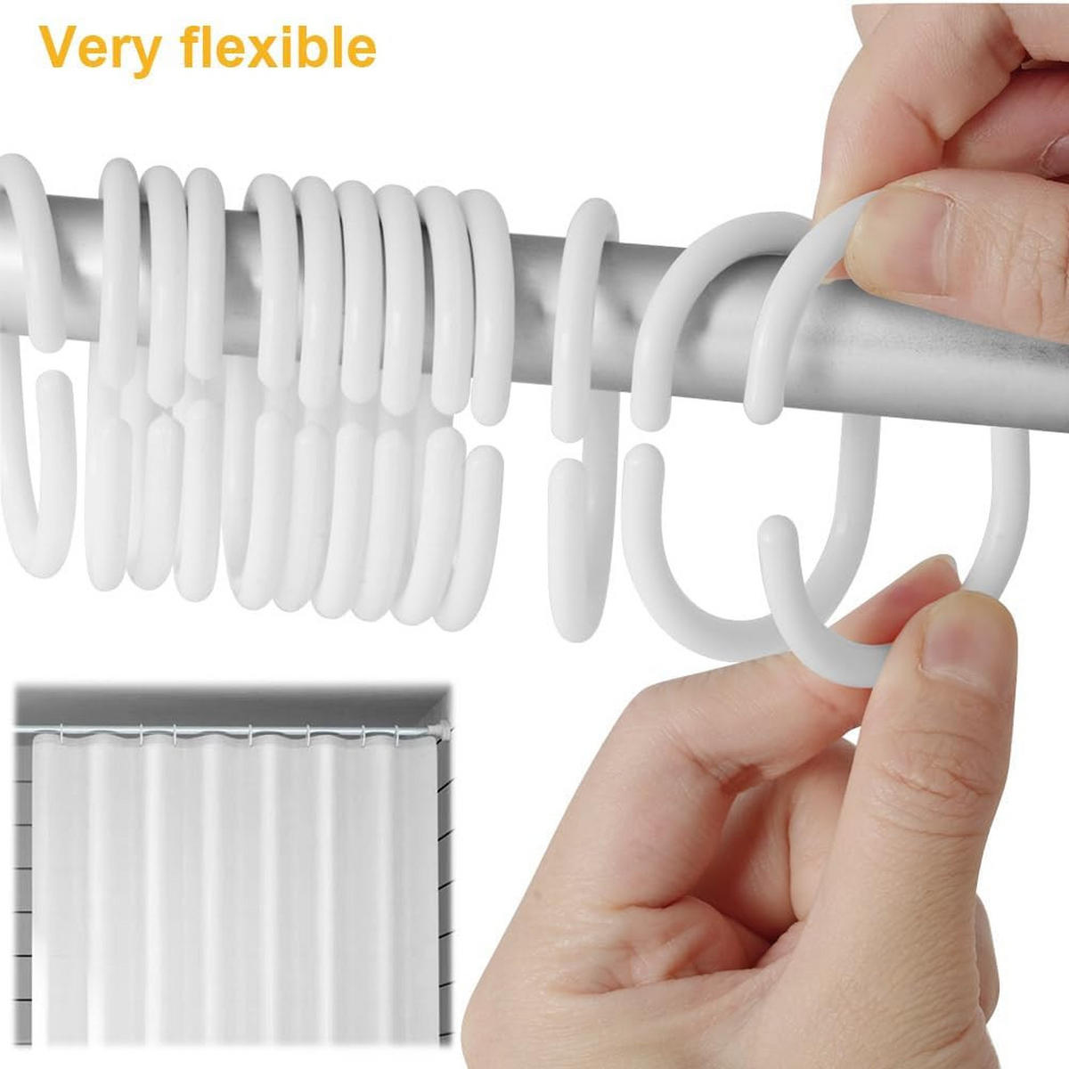 DUSCHVORHANGRINGE Weiß Kunststoff Set mit Haken für Stangen Badezimmer - Weiß, Kunststoff (4.2/6cm) - MCBOSON