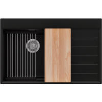 SPÜLBECKEN Sydney, 2-er set Schwarz 78/50 cm 1 Becken + Ablauf-Set + Küchenzubehörset ab 50er Unterschrank - Chromfarben/Beige, Kunststoff (78/20/50cm) - Primagran