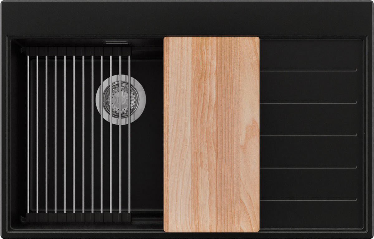 SPÜLBECKEN Sydney, 2-er set Schwarz 78/50 cm 1 Becken + Ablauf-Set + Küchenzubehörset ab 50er Unterschrank - Chromfarben/Beige, Kunststoff (78/20/50cm) - Primagran