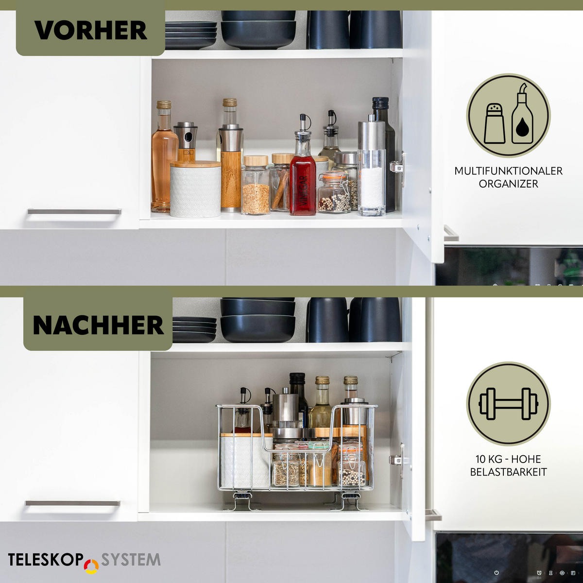 KORBAUSZUG (2er Set), 30 cm Breite, für Oberschränke, Chrom - Silberfarben, Metall (30/20/28.5cm) - bremermann