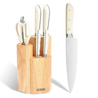 KÜCHENMESSERSET 7-teilig mit Messerblock Edelstahl Weiß - Weiß, Holz