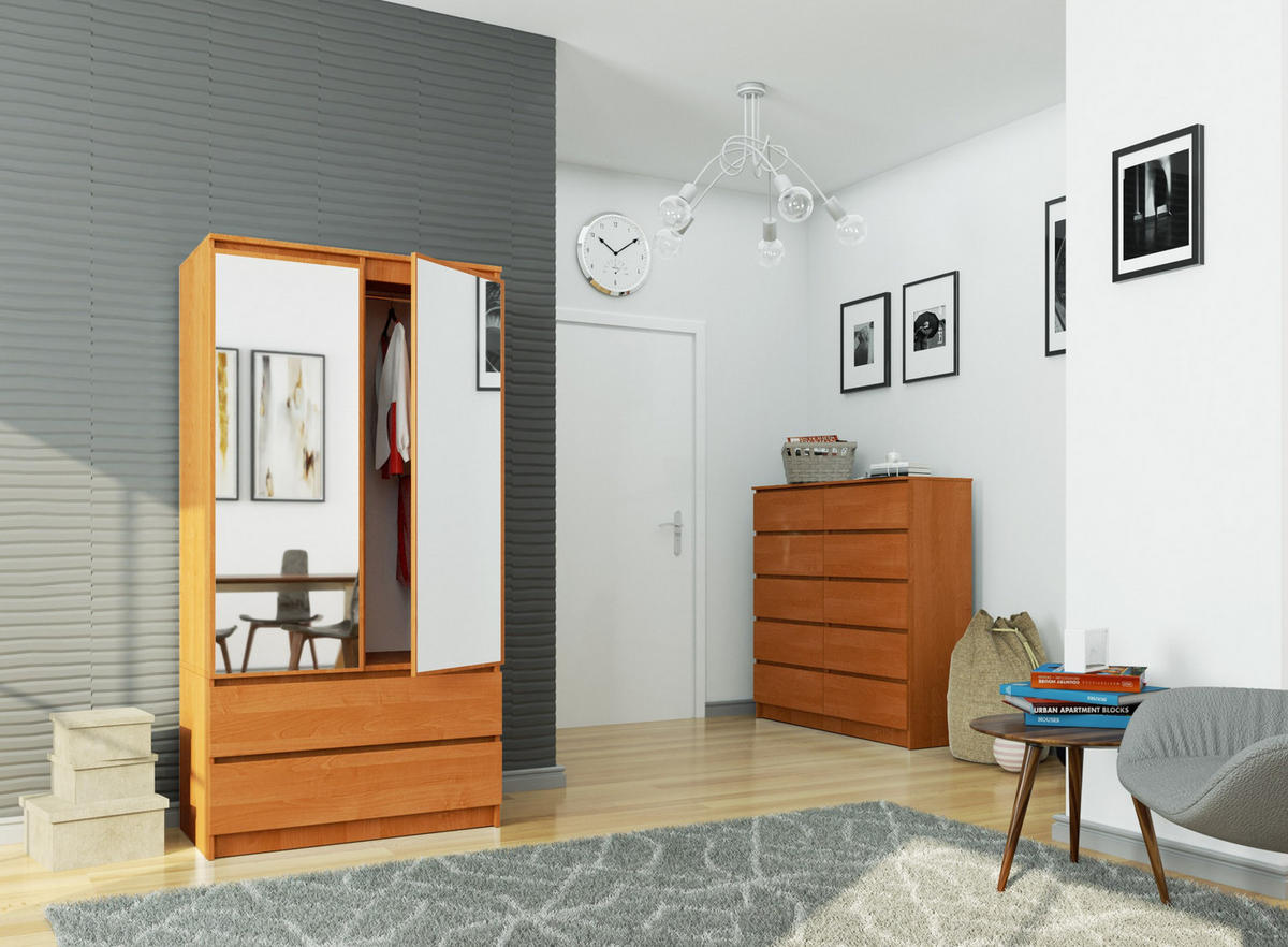 KLEIDERSCHRANK mit Spiegel Erlefarben 180x51x90 cm - Erlefarben, Holzwerkstoff (90/180/51cm) - Akord