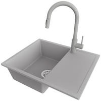 GRANITSPÜLE Ibiza, 2-er set Grau 62/50 cm 1 Becken + Küchenarmatur 40/20 cm + Ablauf-Set ab 45er Unterschrank - Chromfarben/Grau, Kunststoff (62/19/50cm) - Primagran