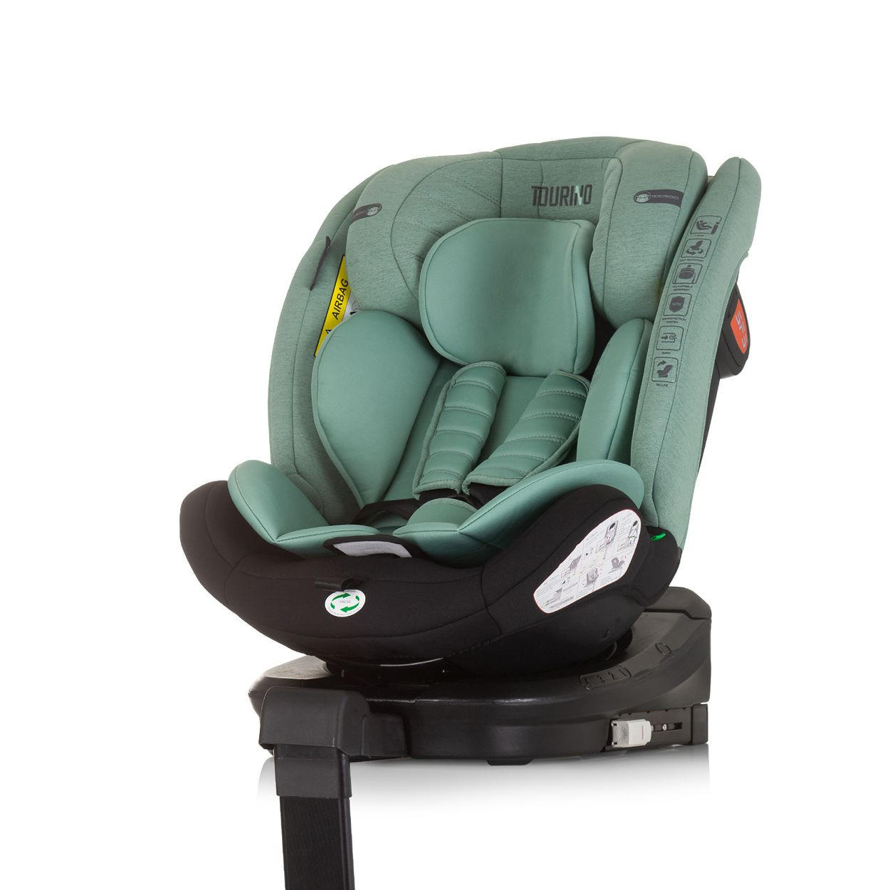 KINDERSITZ Tourino i-Size (40-150cm) grün Isofix, höhenverstellbar, Stützbein, drehbar - Grün, Kunststoff (46/78/49cm) - Chipolino