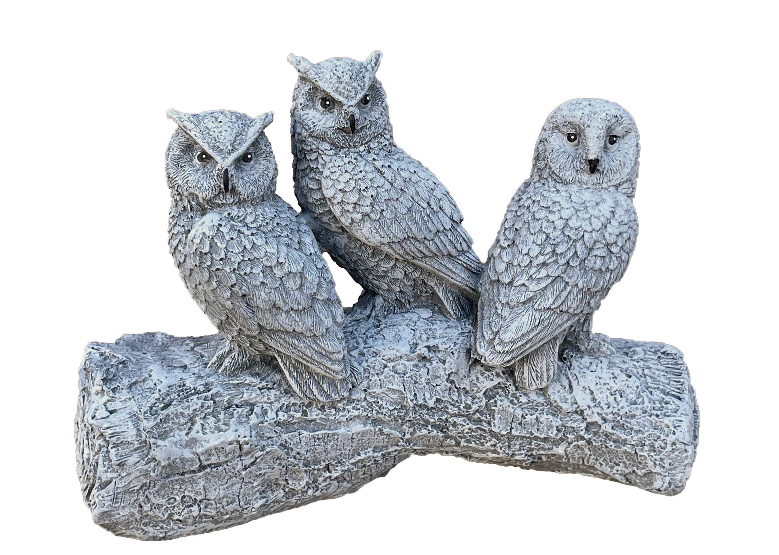 STEINFIGUR 3er Eulen auf Stamm frostfest Steinguss - Grau, Stein (22/16/8cm) - stoneandstyle