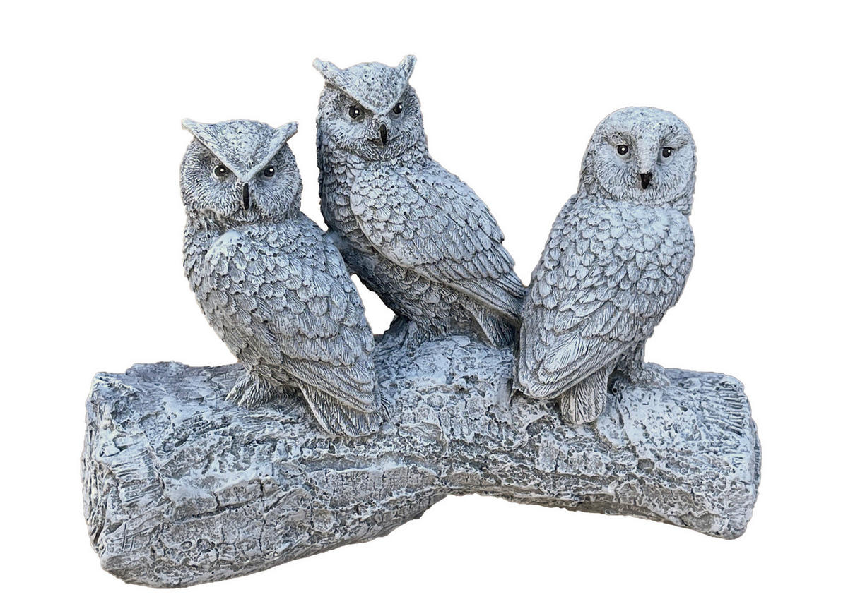 STEINFIGUR 3er Eulen auf Stamm frostfest Steinguss - Grau, Stein (22/16/8cm) - stoneandstyle