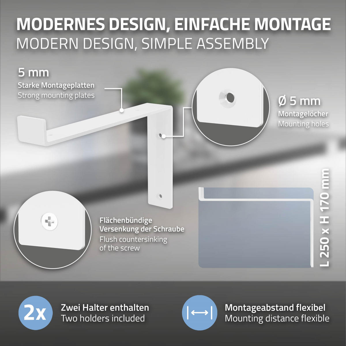 REGALHALTERUNG 2er Set - Weiß, Metall (14.5/4/25cm) - ML-DESIGN