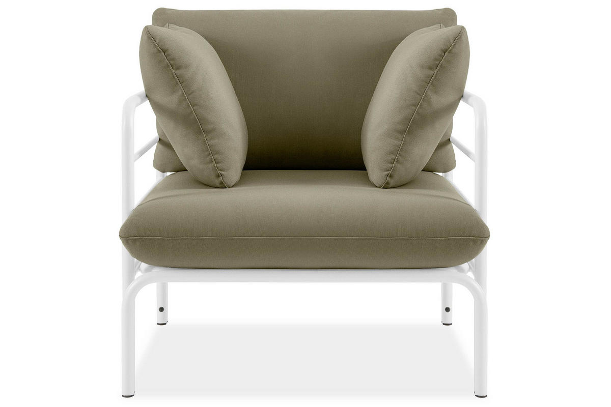 GARTENSESSEL RAMBE inkl. Auflagen, Stahlgestell, Modern, Weiß/Beige - Beige/Weiß, Textil/Metall (79/80/80cm) - KONSIMO®