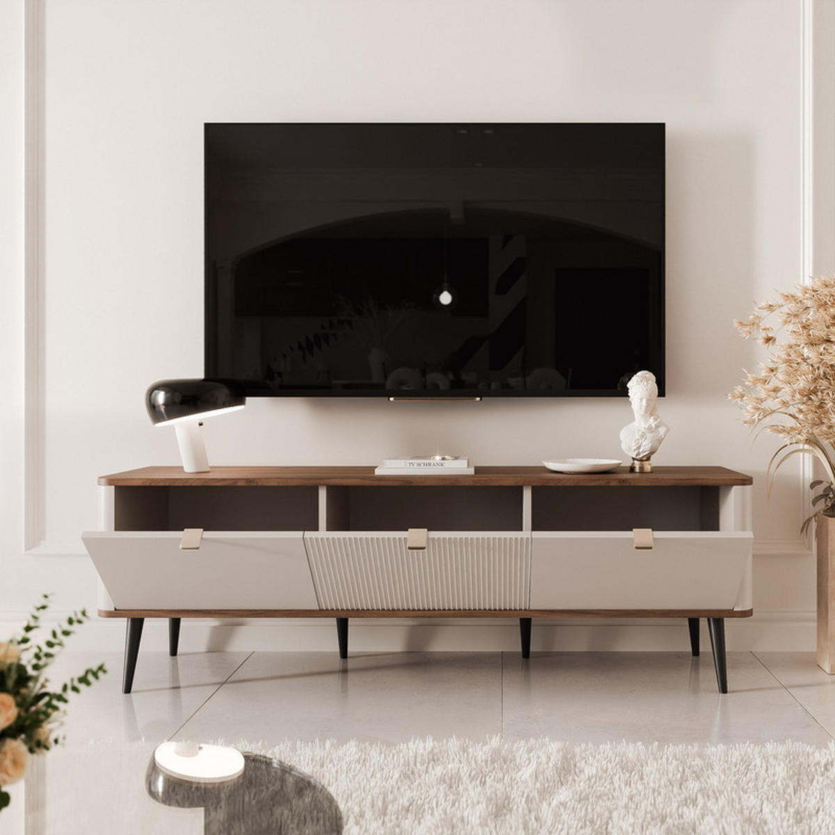 TV-LOWBOARD NAVANI stehend, 160 cm Kaschmir/Nussbaum - Nussbaumfarben/Schwarz, Holzwerkstoff/Metall (160/52/40cm) - Idohome