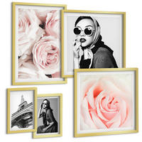 BILDER SET 5er Set - 50x50 cm & 20x30 cm & 40x60 cm Goldrahmen - Blumen, Pfingstrosen, Rosen, Eleganz - Goldfarben, Kunststoff (40/60cm) - TULUP