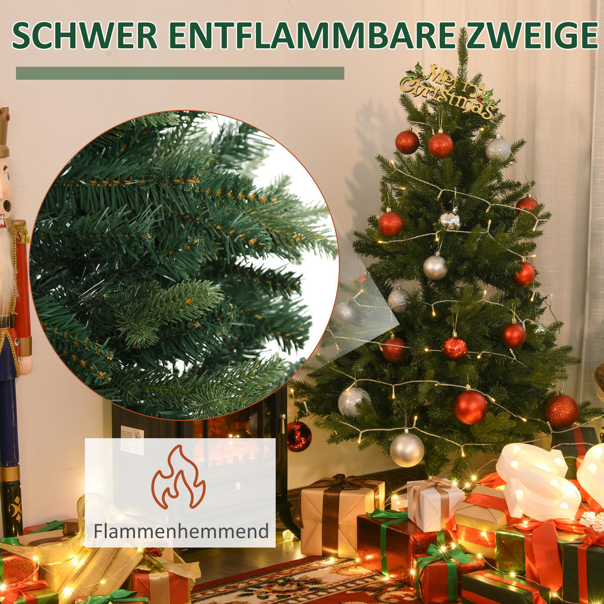 WEIHNACHTSBAUM 1,2 m Christbaum Kunsttanne 657 Zweige Metallfuß PVC Weiß - Grün, Kunststoff (120cm) - HOMCOM