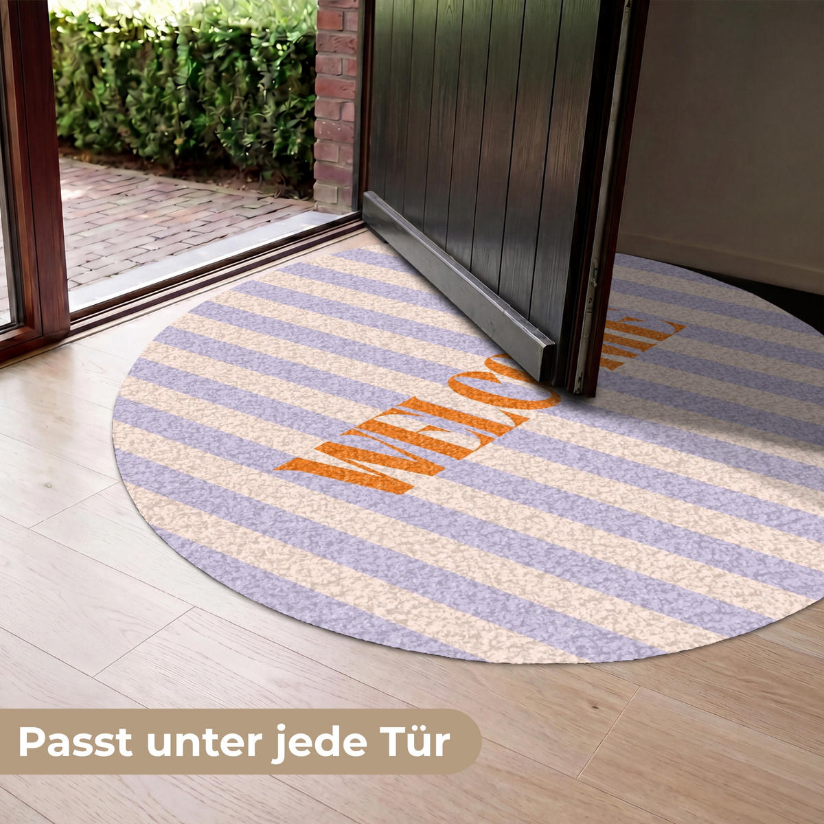 FUSSMATTE Lila – Orange – Streifen – Willkommen 120x120 cm - Flieder, Kunststoff (120/0.4cm) - MuchoWow