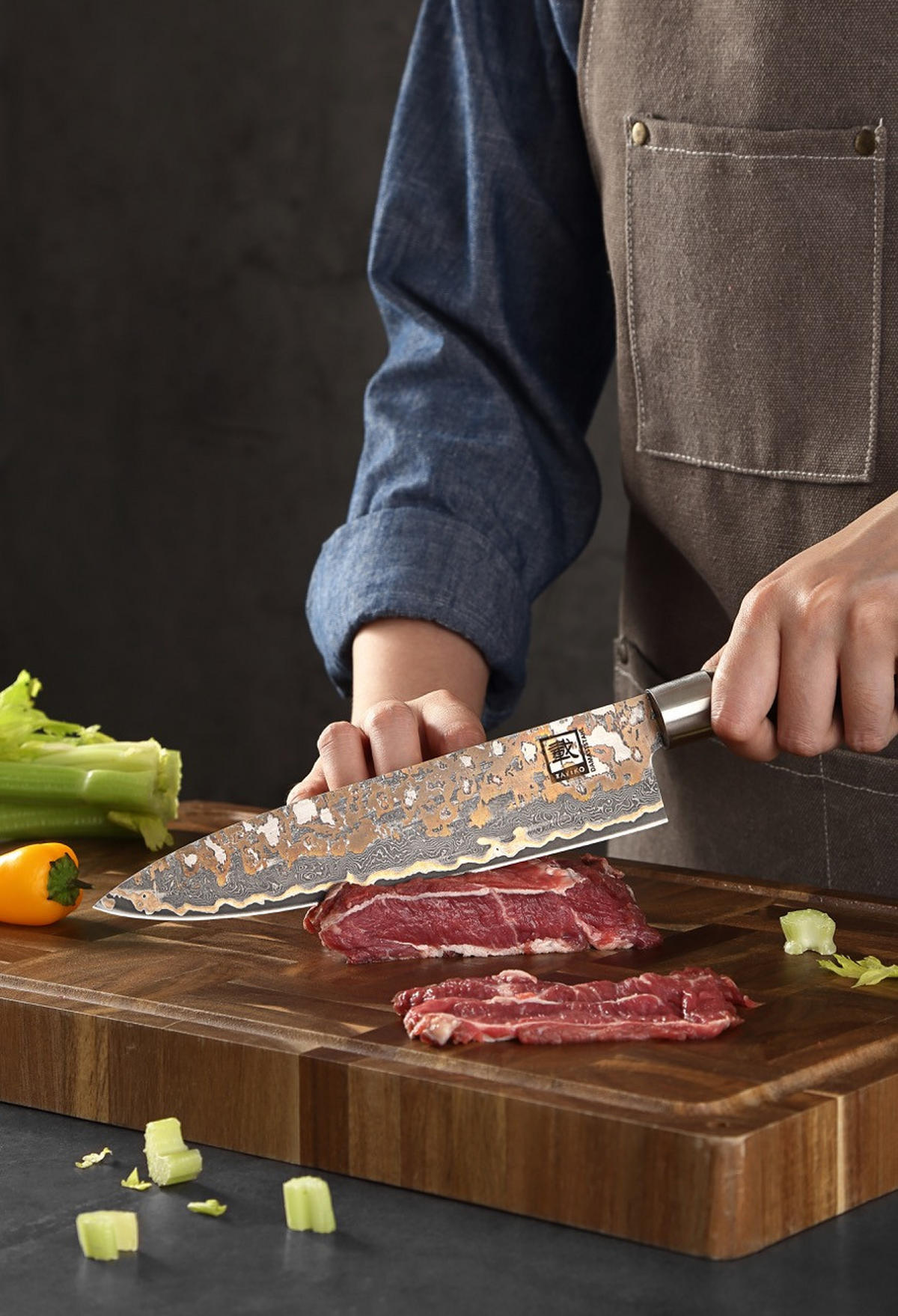 CHEFMESSER MysticMagma - Edelstahlfarben/Ahornfarben, Holz/Metall (33cm) - Zayiko