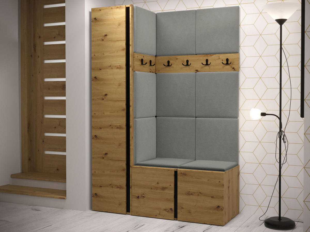 GARDEROBEN-SET Orion IX - Eiche Artisan/Grau, Holzwerkstoff/Kunststoff (124/186/46cm) - MIRJAN24