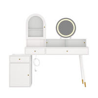 TOALETNÍ STOLEK S LED zrcadlem, skleněnou deskou, bílý - bílá, kompozitní dřevo (140/140/40cm) - Urban Meuble