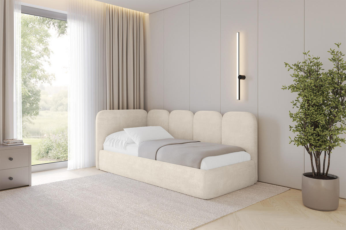 EINZELLBETT Jugendbett mit Bettkasten und Matratze H3/H4, Rechts - VELY 80x200 Beige - Naturfarben, Holzwerkstoff/Textil (80/200cm) - ALTDECOR