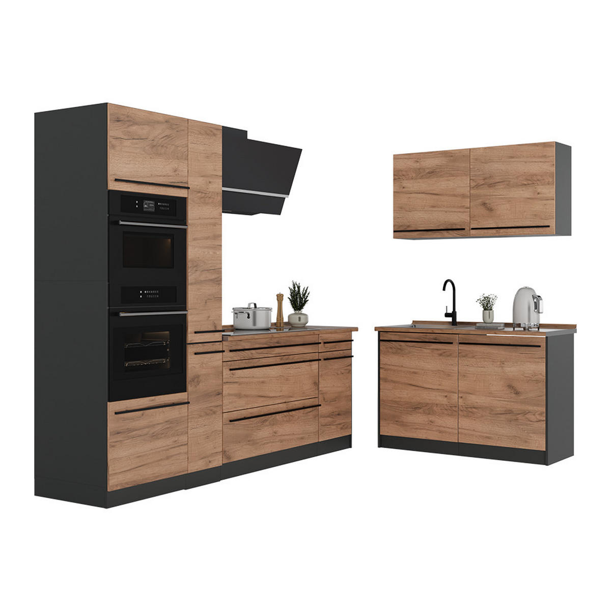 ECKKÜCHE R-Line, Goldkraft Eiche/Anthrazit, 230 x 120 cm Arbeitsplatte Marmor - Honigeiche/Anthrazit, Holzwerkstoff (230/206.8/60cm) - Vicco