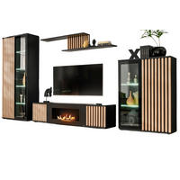 WOHNWAND schwarz, Eiche Jackson 353 cm, Schrankwand mit Kamin - Eichefarben/Schwarz, Glas/Holzwerkstoff (340/192/45cm) - Furn.Design