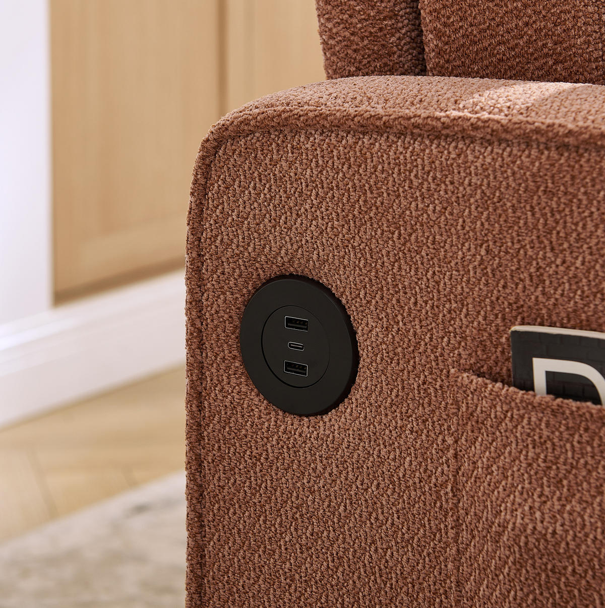 SCHLAFSOFA 3-in-1 mit USB-Ladeports Holz Stoff Orange - Orange, Holz (134/73/195cm) - Meubliv