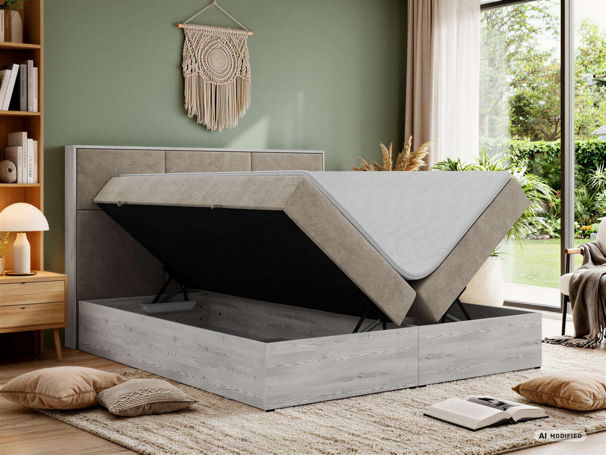 KONTINENTÁLNÍ POSTEL DELNOR 140/200 - Šedobéžová Strukturovaná látka - Topper Visco - H3 - černá/šedobéžová, textil/plast (140/200cm) - MKS