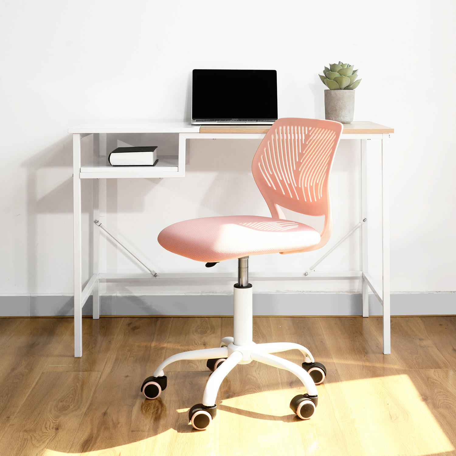 DREHSTUHL Rosa - Pink/Weiß, Metall (38/87/39cm) - Urban Meuble