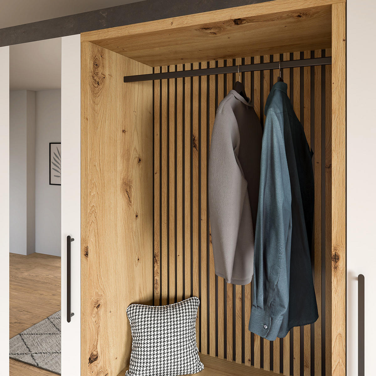 KOMPAKTGARDEROBE - Weiß / Eiche Artisan Dekor - Eichefarben/Weiß, Holzwerkstoff (106/200/47cm) - home24