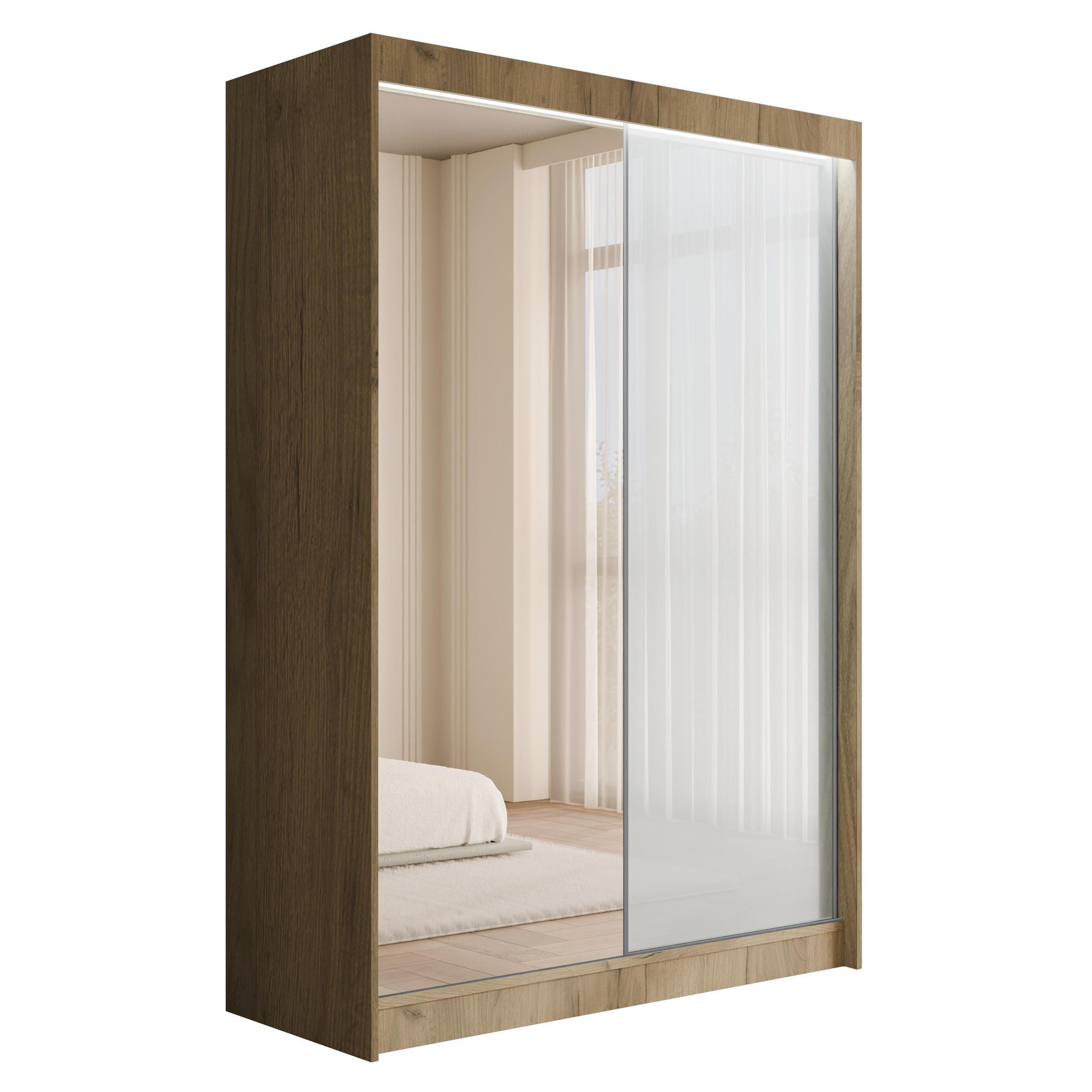 KLEIDERSCHRANK VESLI mit LED - 120 cm - Braun|Weiß - Braun/Weiß, Holzwerkstoff (120/215/61cm) - ALTDECOR