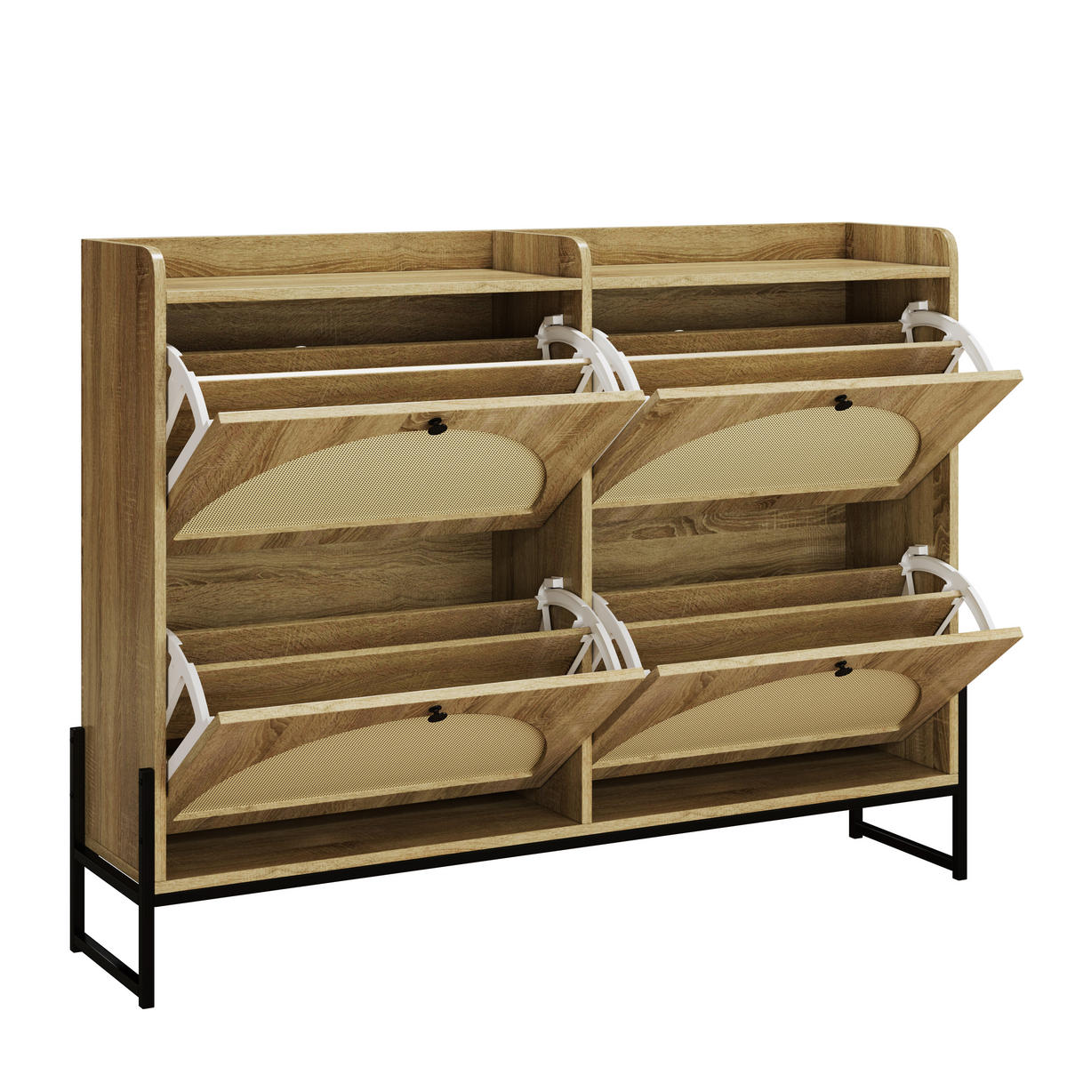 SCHUHSCHRANK aus Spanplatte 121x25x91,5cm in Natur mit Rattan-Türen - Naturfarben, Holzwerkstoff (121/91.5/25cm) - Modfu