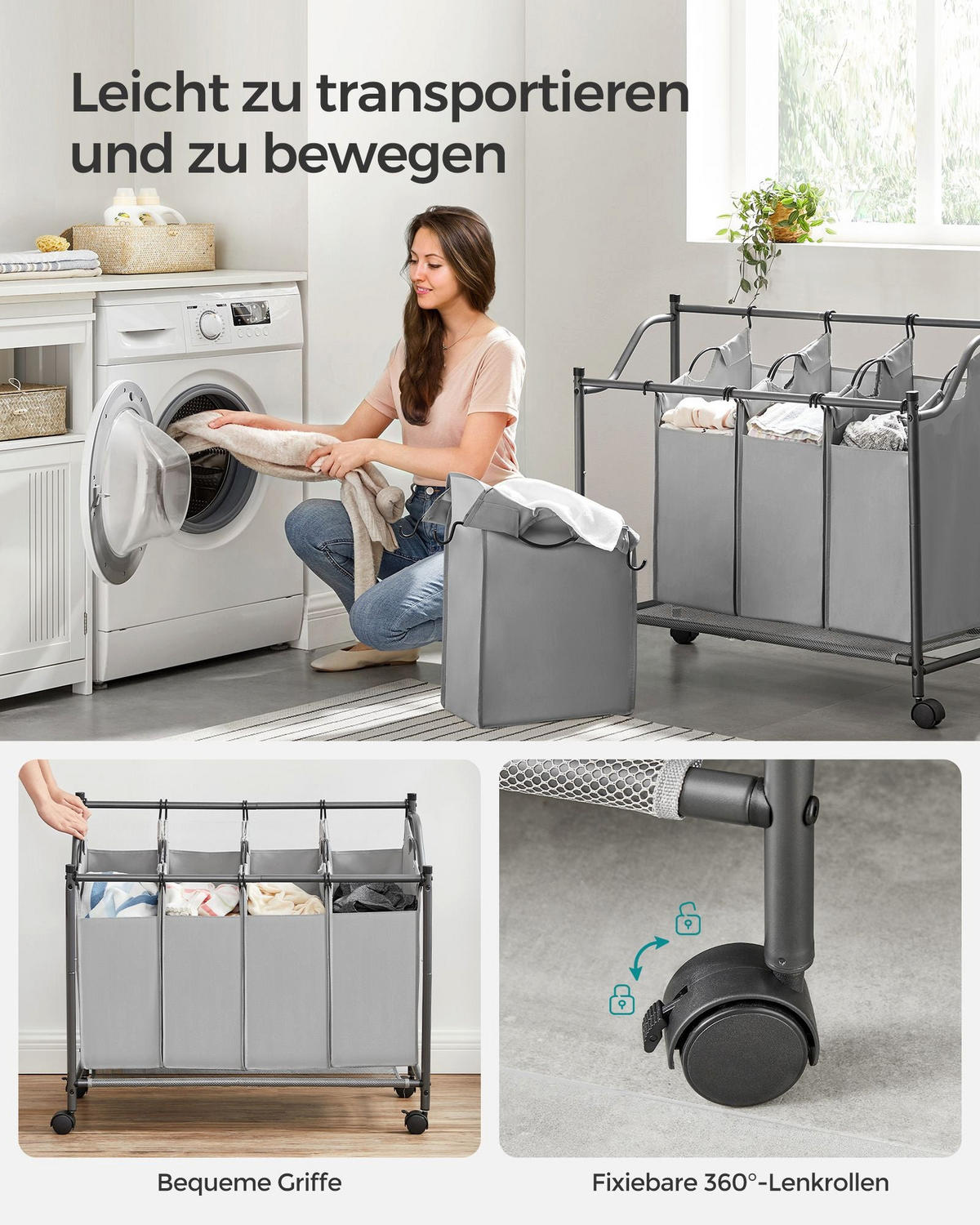 WÄSCHEKORB MAPUTO - Grau, Metall (38.5/81/87.5cm) - Hansiro