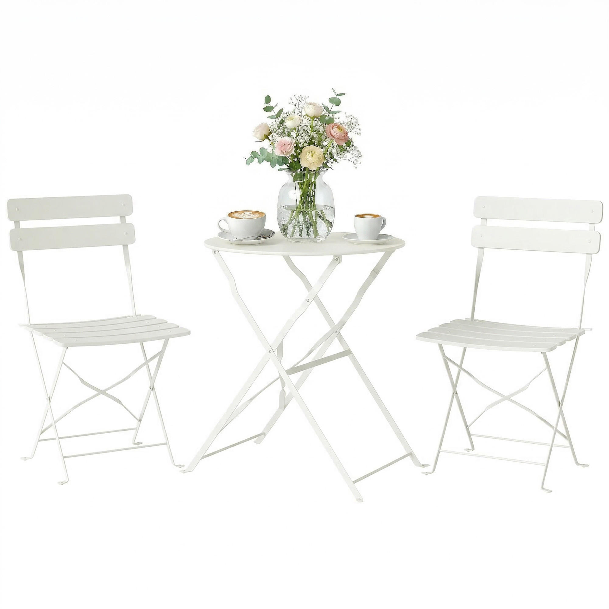 BALKONSET 3-teilig DE-14186 klappbar, Lattenrost, doppelter Rostschutz Creme - Creme, Metall - ComfortXL