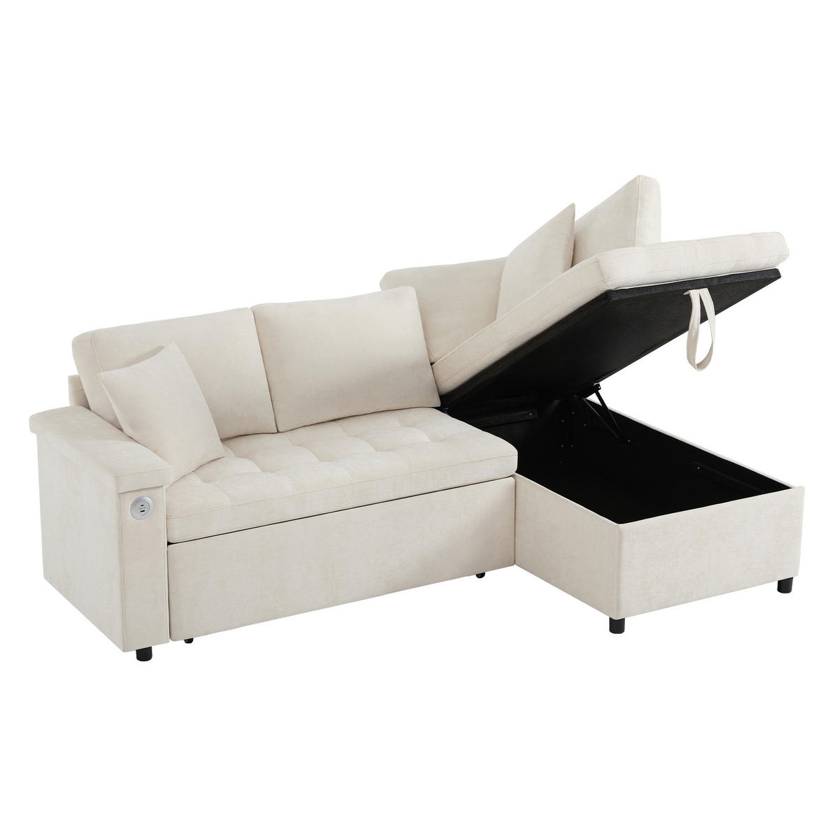 ECKSOFA rechts mit Schlaffunktion, Chenille & Stauraum, 209/130/84 cm, Beige - Beige, Textil (130/209cm) - Redom