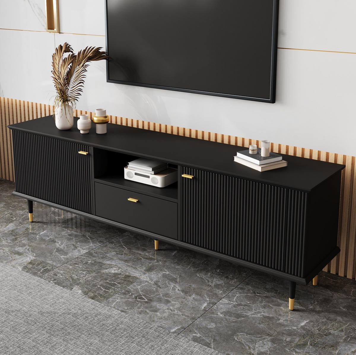 TV-SCHRANK mit Stauraum 170 x 36 x 54 cm MDF Black - Schwarz, Holzwerkstoff (36/54/170cm) - Beauniv