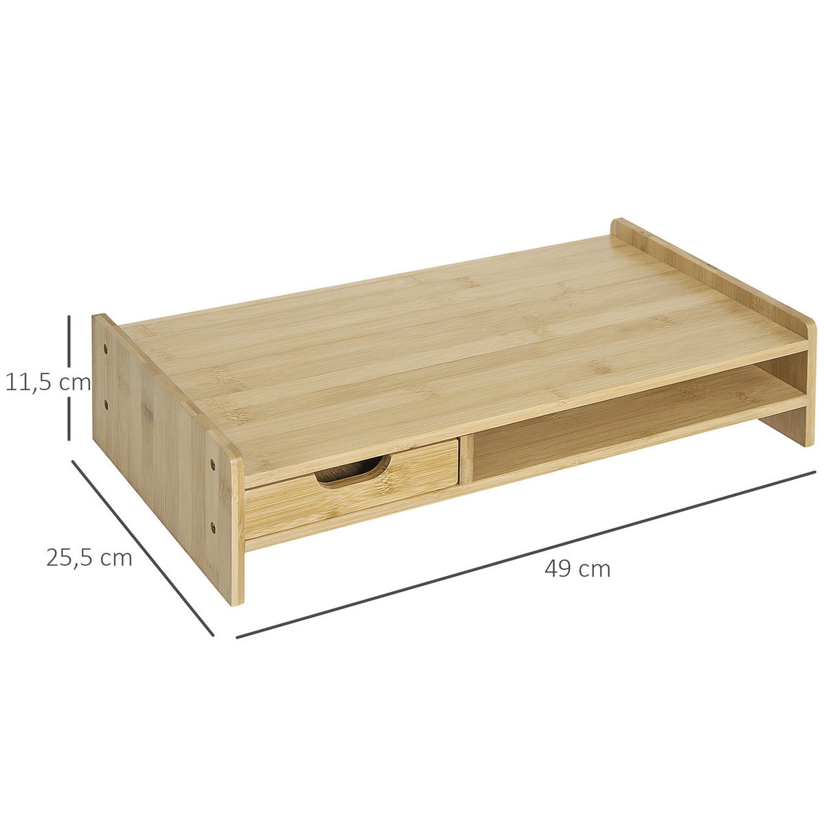 MONITORSTÄNDER Mit Schubladen Bildschirmständer Schreibtisch-Organizer Natur - Naturfarben, Holz (49/25.5/11.5cm) - HOMCOM