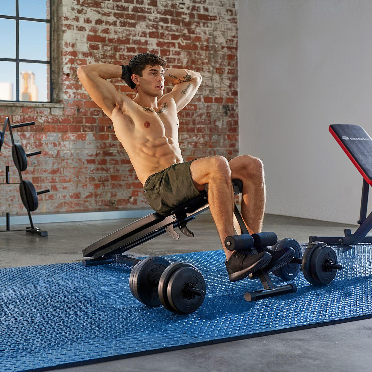 SCHUTZMATTENSET , leichte Reinigung und flexibel erweiterbar, blau - Blau, Kunststoff (246/362cm) - tectake