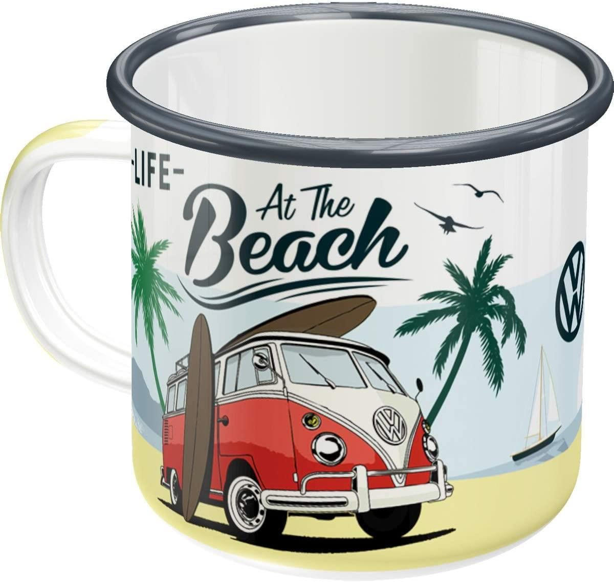 EMAILLE-BECHER 360 ml Volkswagen VW Bulli Beach - Multicolor, Metall (0.36L) - Nostalgic-Art