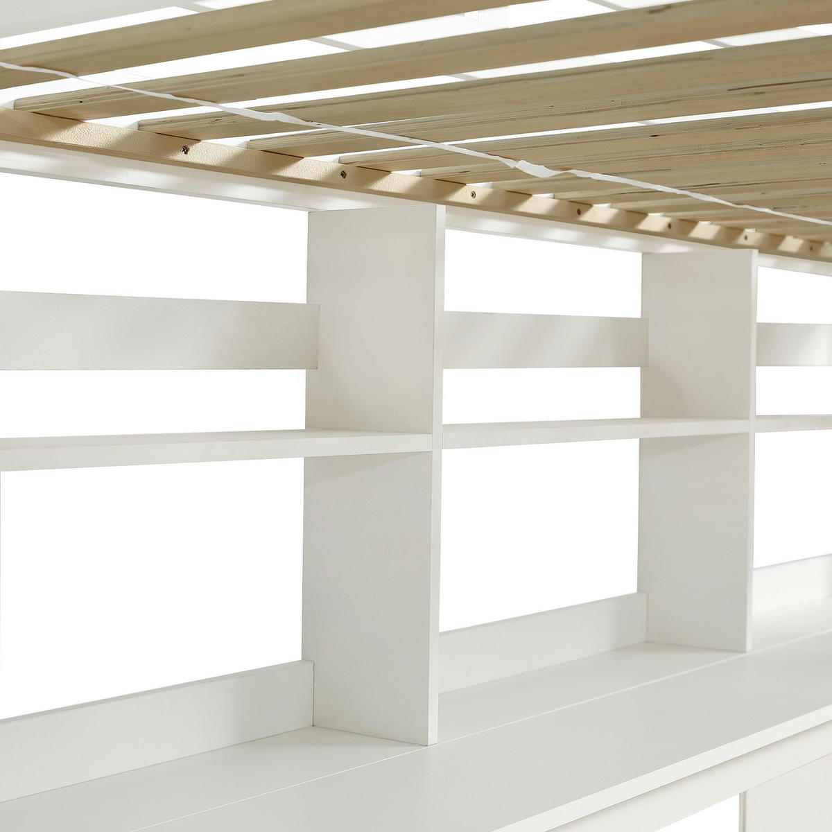 HOCHBETT aus Massivholz und MDF 90x200 cm in Weiß/Grau mit Schreibtisch - Weiß, Holz (90/200cm) - Modfu