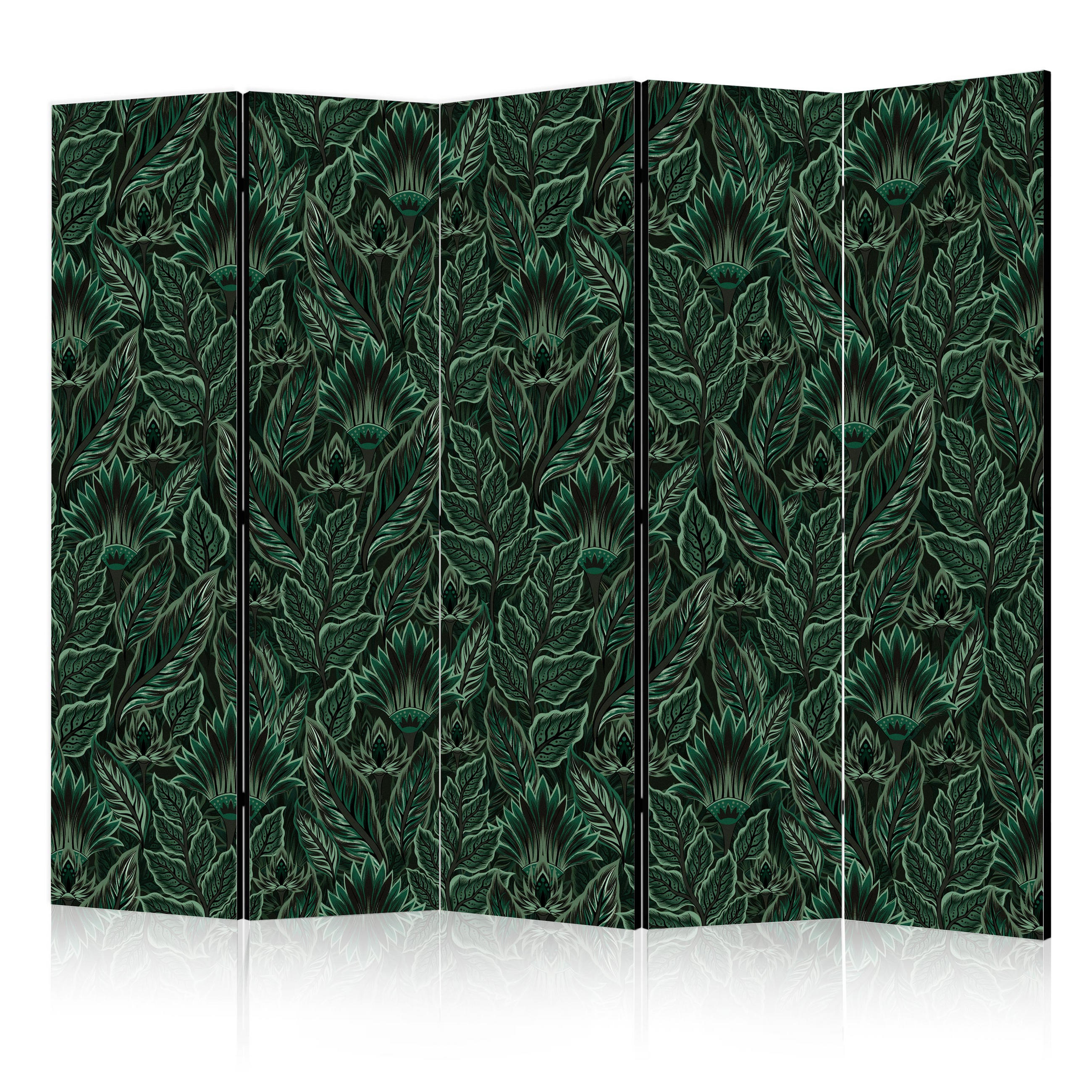 PARAVÁN Akustický 5-dielny 225x172 cm Zelené Listy - zelená, drevo/textil (225/172/3cm) - Muralo