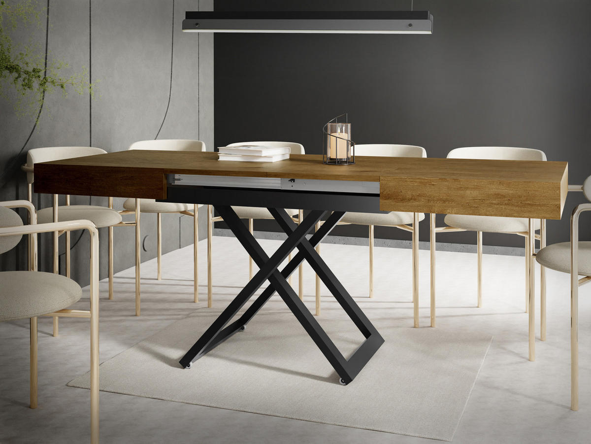 COUCHTISCH Cavetta U höhenverstellbar ausziehbar, Lefkas Eiche 120-200/80/27-76 cm - Alteiche/Schwarz, Holzwerkstoff/Metall (80/120/76cm) - WFL GROUP