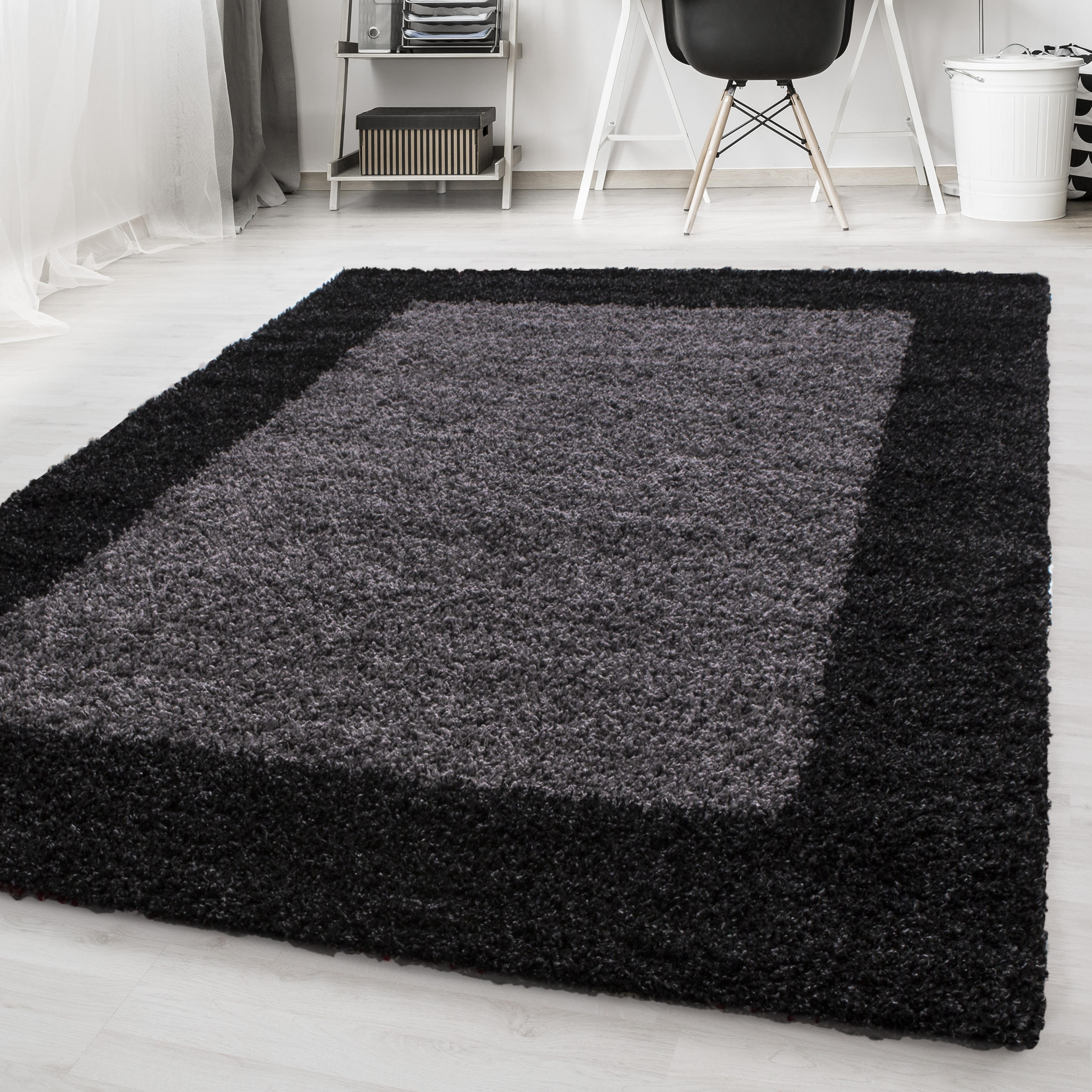 TEPPICH Hochflor einfarbig mit Bordüre Polypropylen Wohnzimmer Anthrazit Rechteckig 200x290 - Anthrazit, Textil (200/290cm) - KADIMA DESIGN
